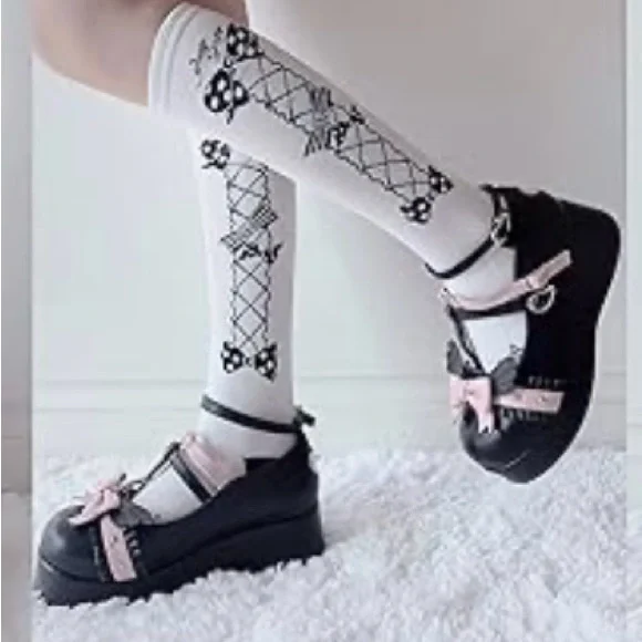 Mary Jane Black and Pink Women's gothic shoes - Picture 2 of 6